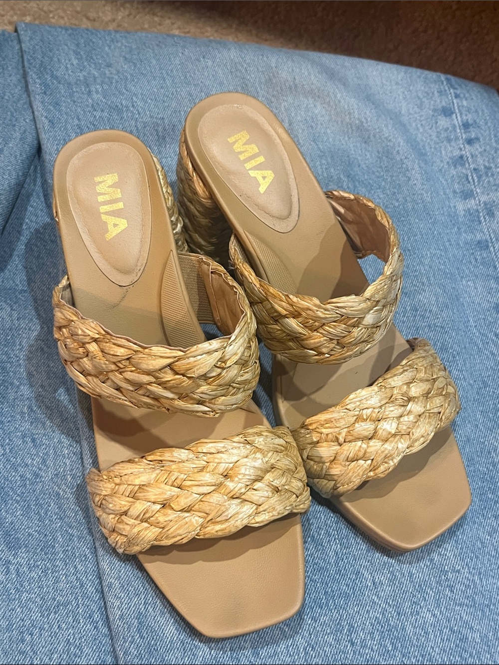 MIA Braided Natural-Tone Wedge Sandals